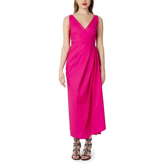 Sandro Ferrone Poplin Draped Midi Dress Relaxed Fit Women Fuchsia Dresses - Picture 1 of 6